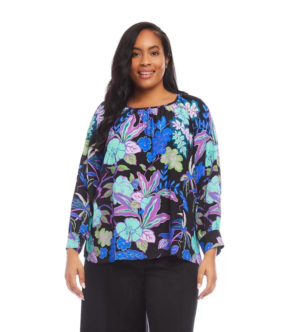 Plus Size Long Sleeve Peasant Top>Karen Kane New