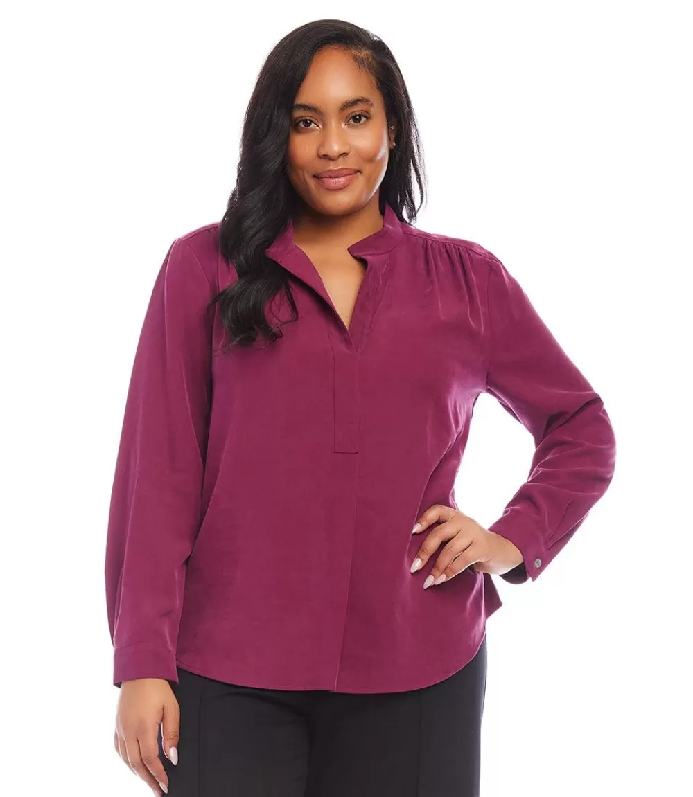 Plus Size Long Sleeve Placket Top>Karen Kane Best Sale