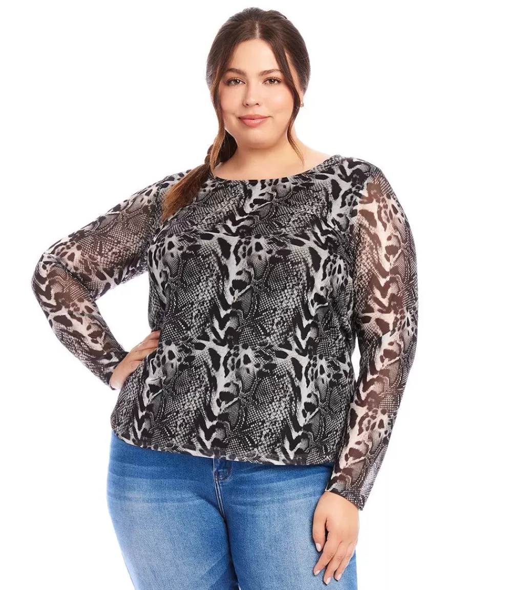 Plus Size Mesh Long Sleeve Top>Karen Kane Cheap