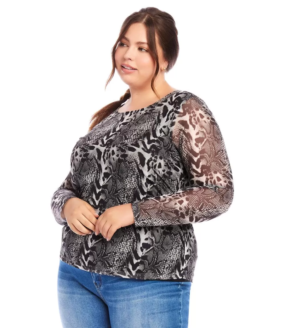 Plus Size Mesh Long Sleeve Top>Karen Kane Cheap