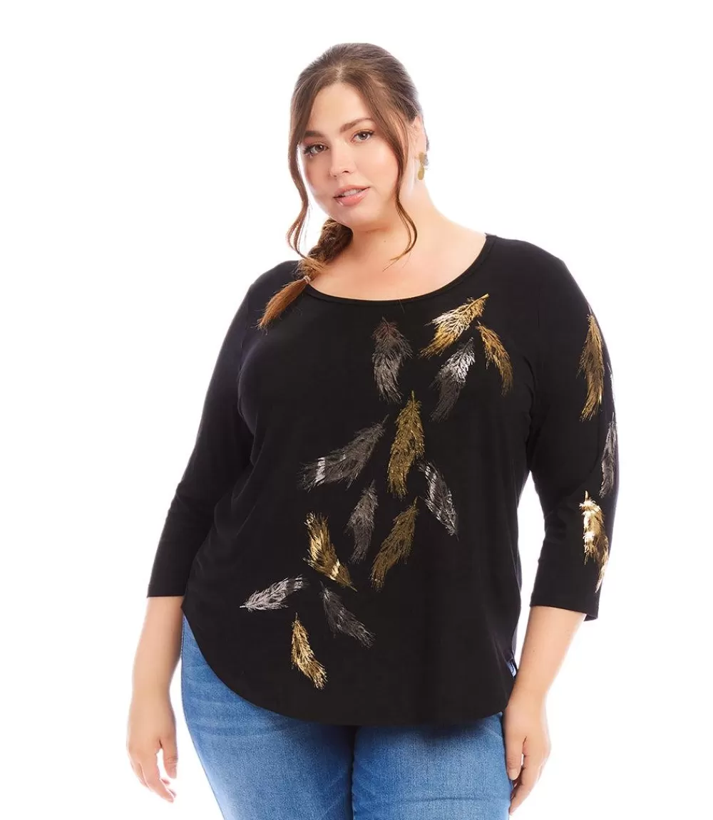 Plus Size Printed Shirttail Metallic Top>Karen Kane New