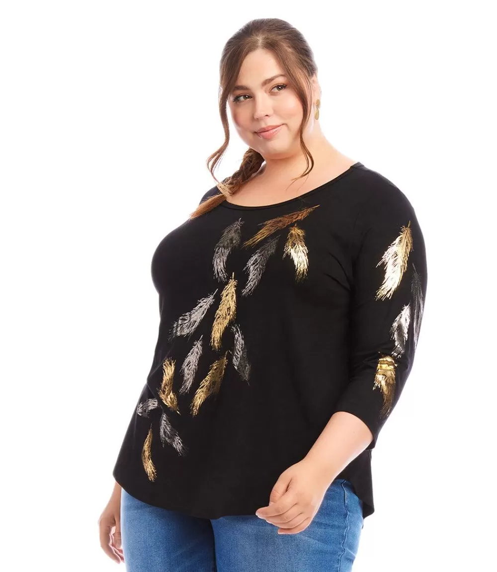 Plus Size Printed Shirttail Metallic Top>Karen Kane New