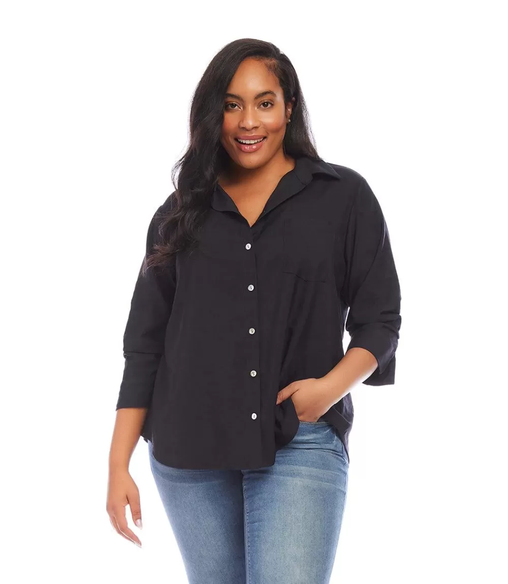 Plus Size Ruched Sleeve Shirt>Karen Kane Discount