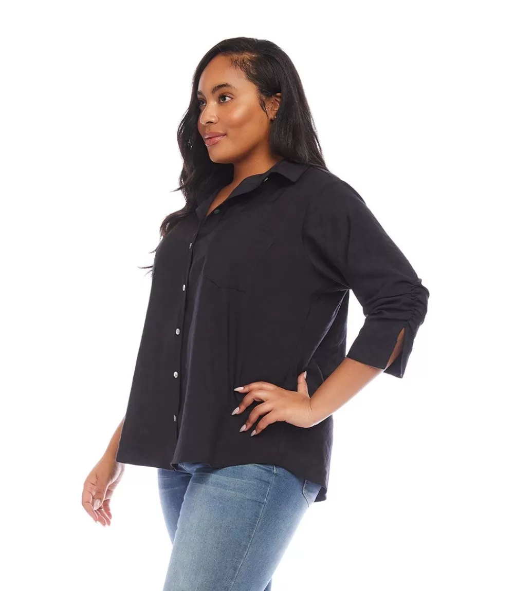 Plus Size Ruched Sleeve Shirt>Karen Kane Discount