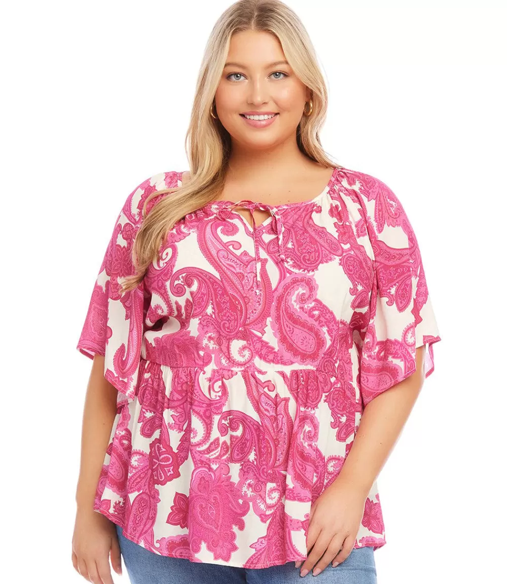 Plus Size Ruffle Hem Peasant Top>Karen Kane Best