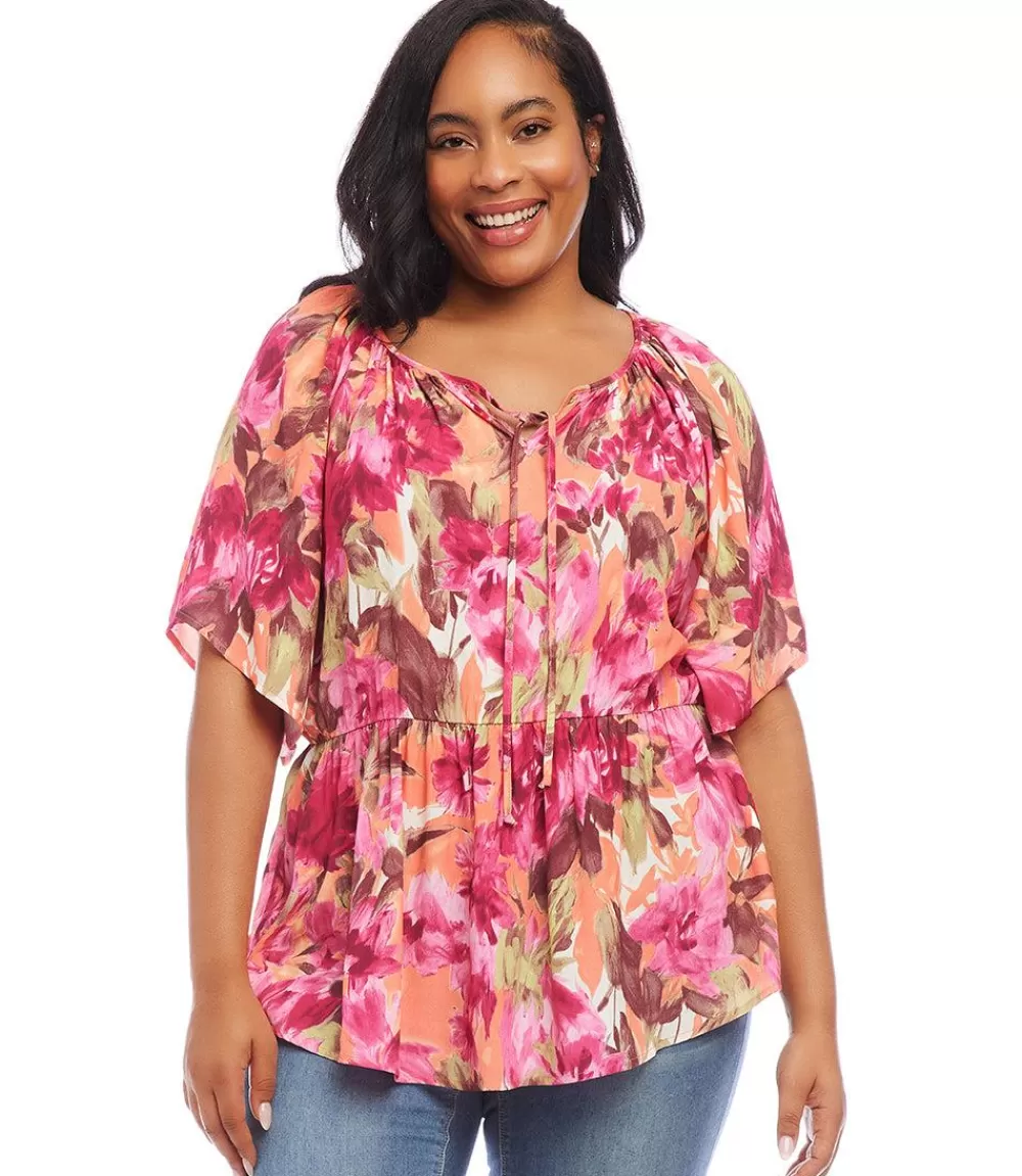 Plus Size Ruffle Hem Peasant Top>Karen Kane Cheap