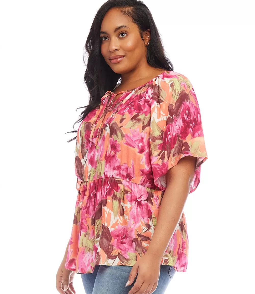 Plus Size Ruffle Hem Peasant Top>Karen Kane Cheap