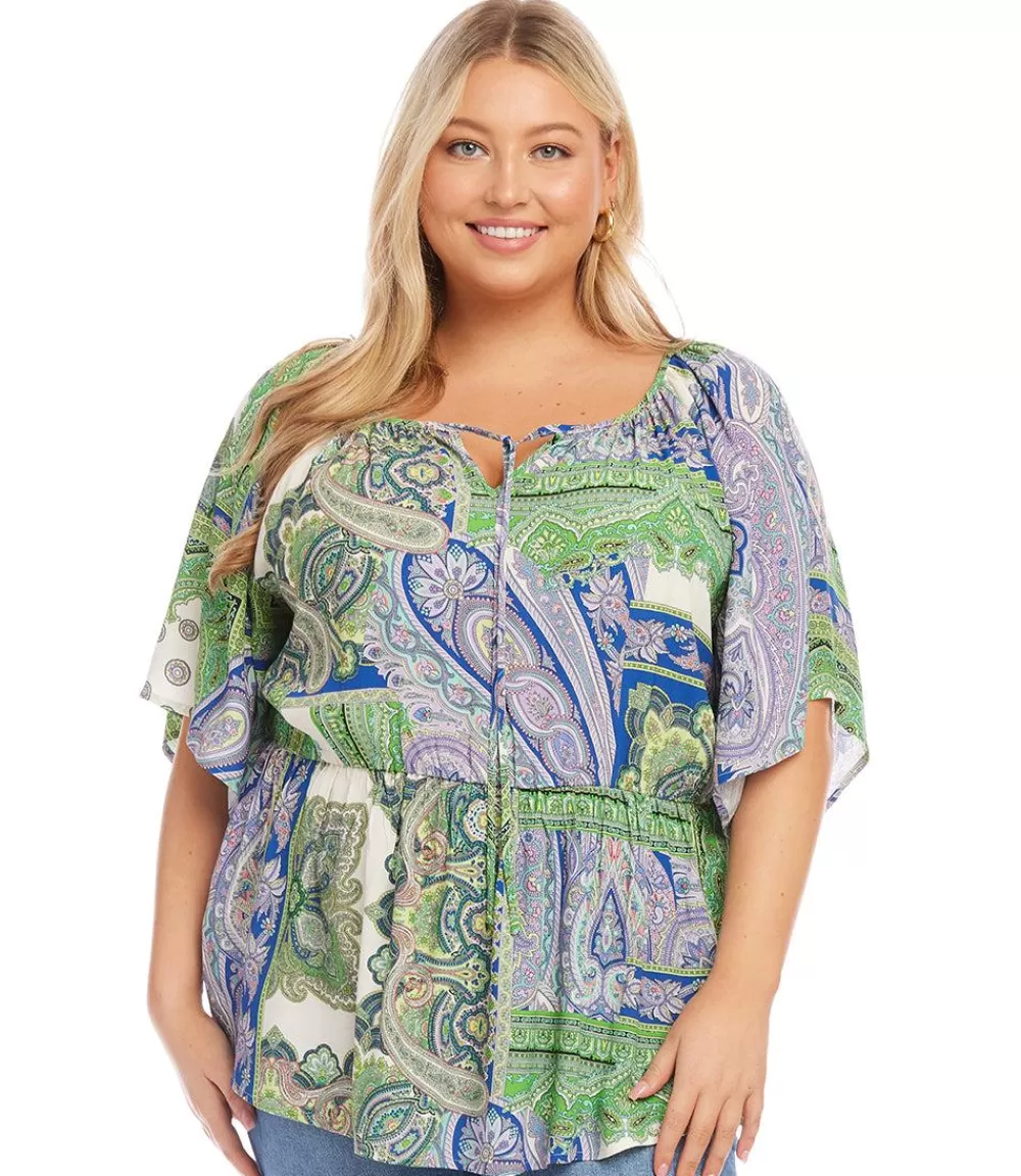 Plus Size Ruffle Hem Peasant Top>Karen Kane Cheap