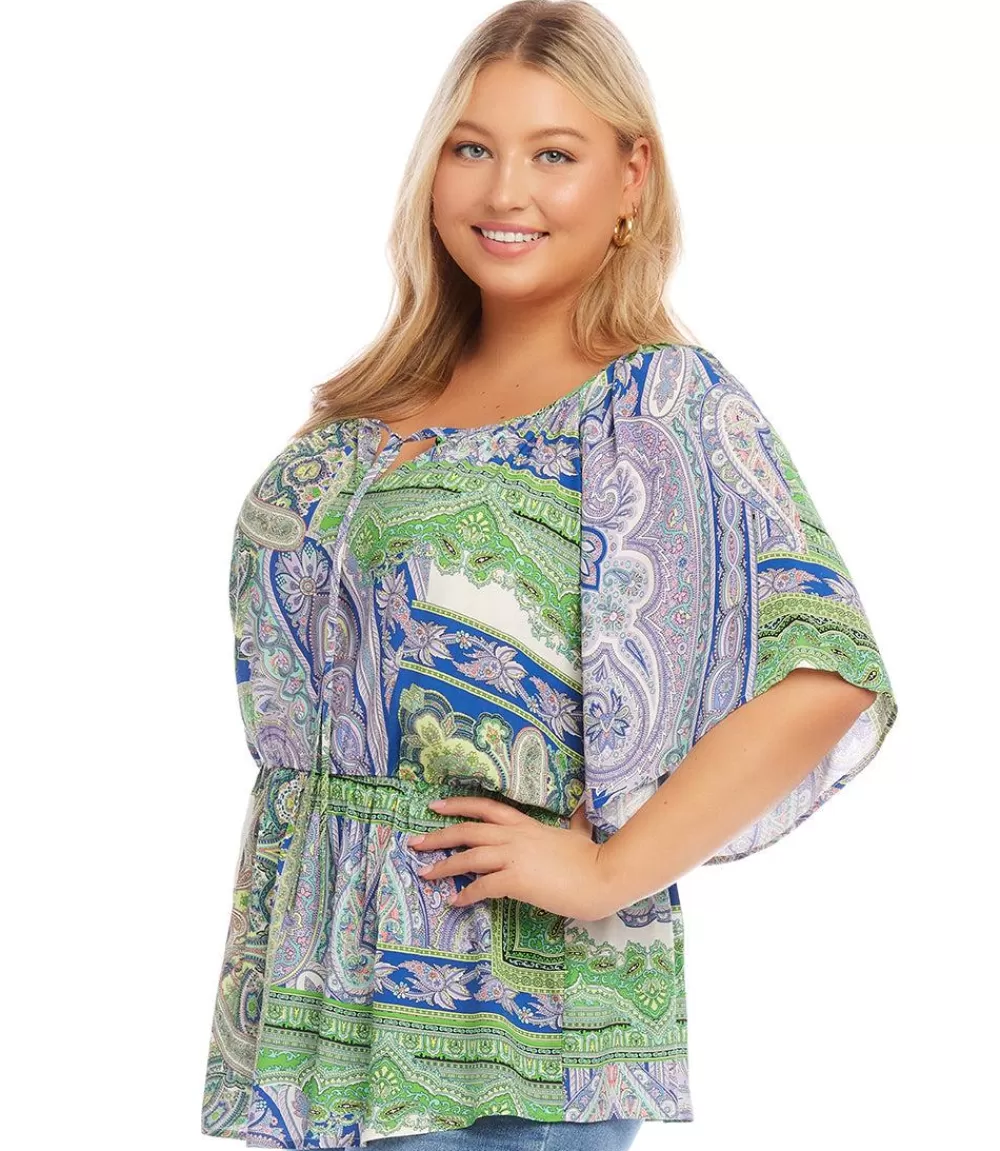 Plus Size Ruffle Hem Peasant Top>Karen Kane Cheap