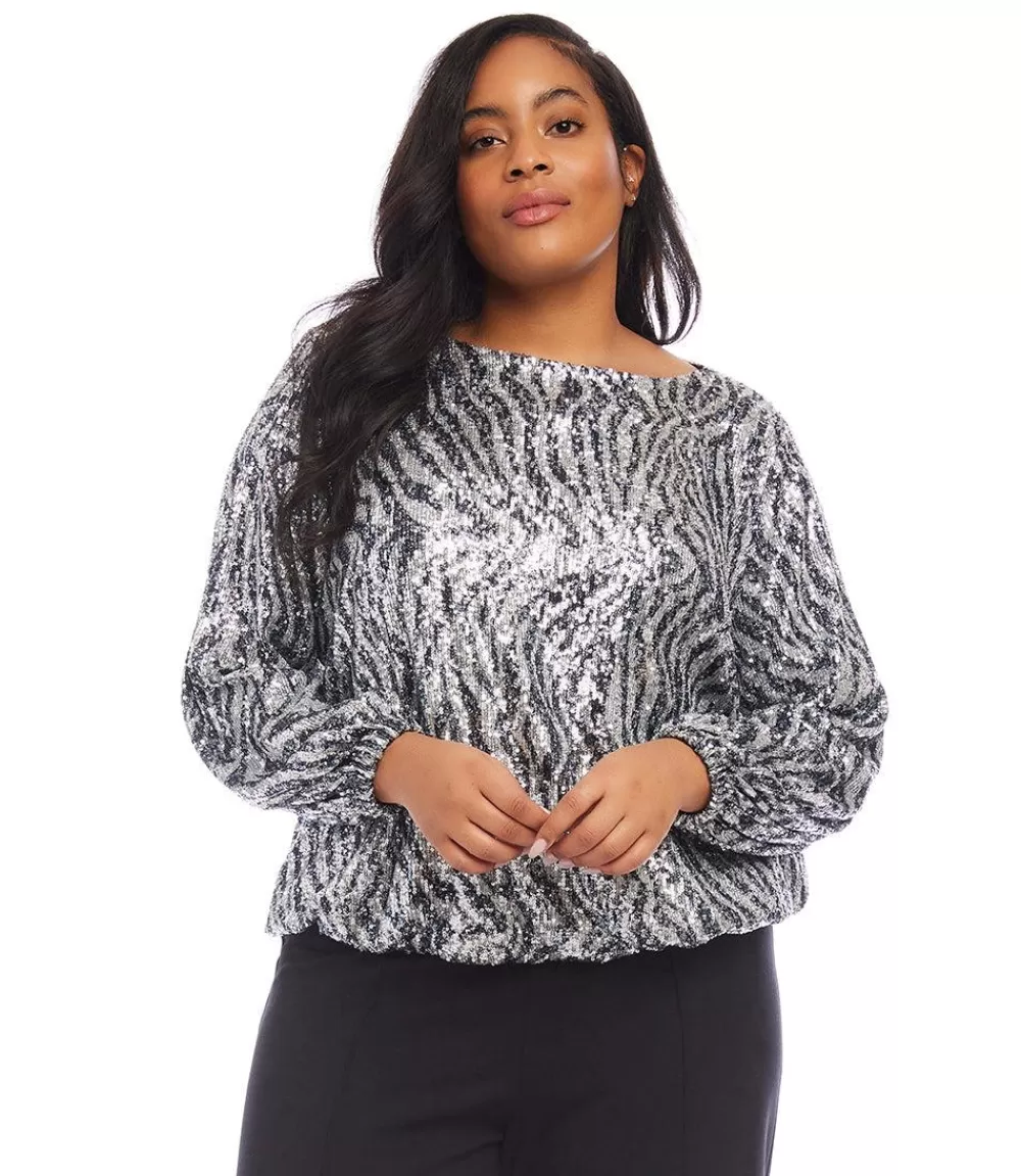 Plus Size Sequin Boatneck Top>Karen Kane Fashion