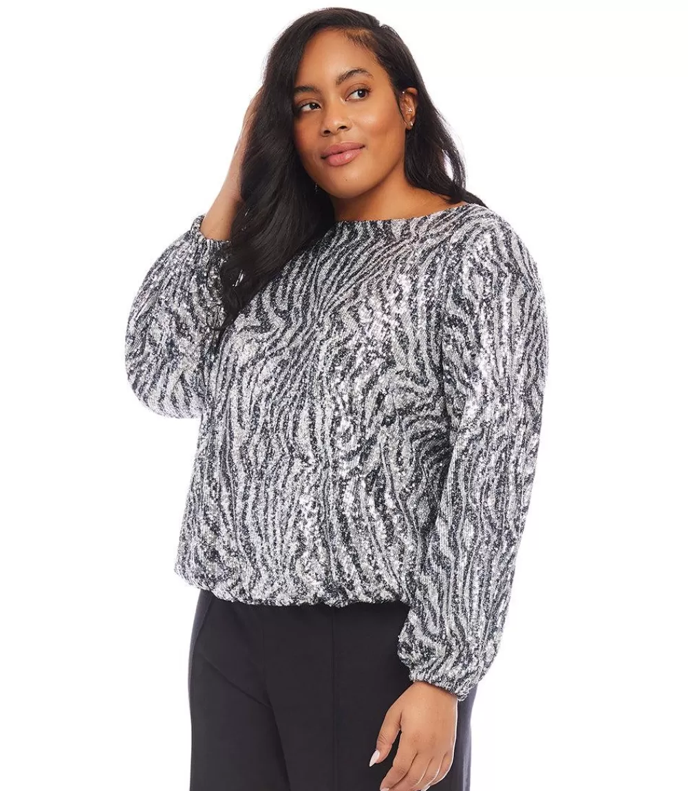 Plus Size Sequin Boatneck Top>Karen Kane Fashion