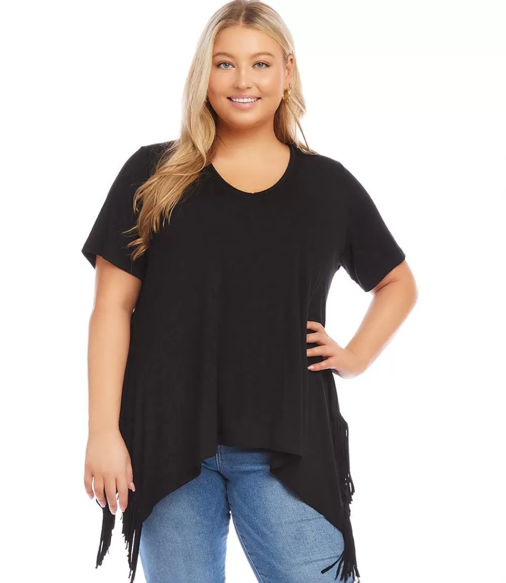 Plus Size Short Sleeve Fringe Top>Karen Kane Cheap