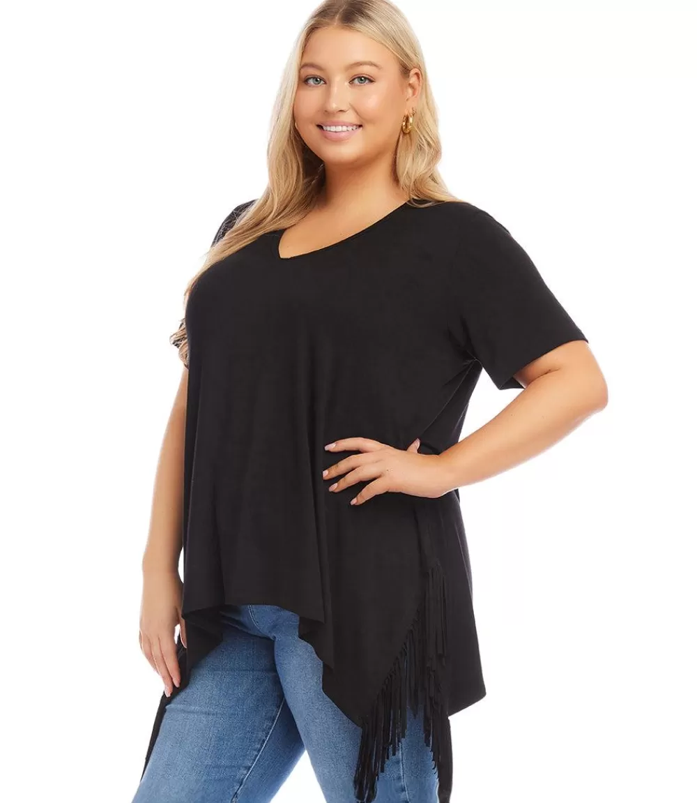 Plus Size Short Sleeve Fringe Top>Karen Kane Cheap