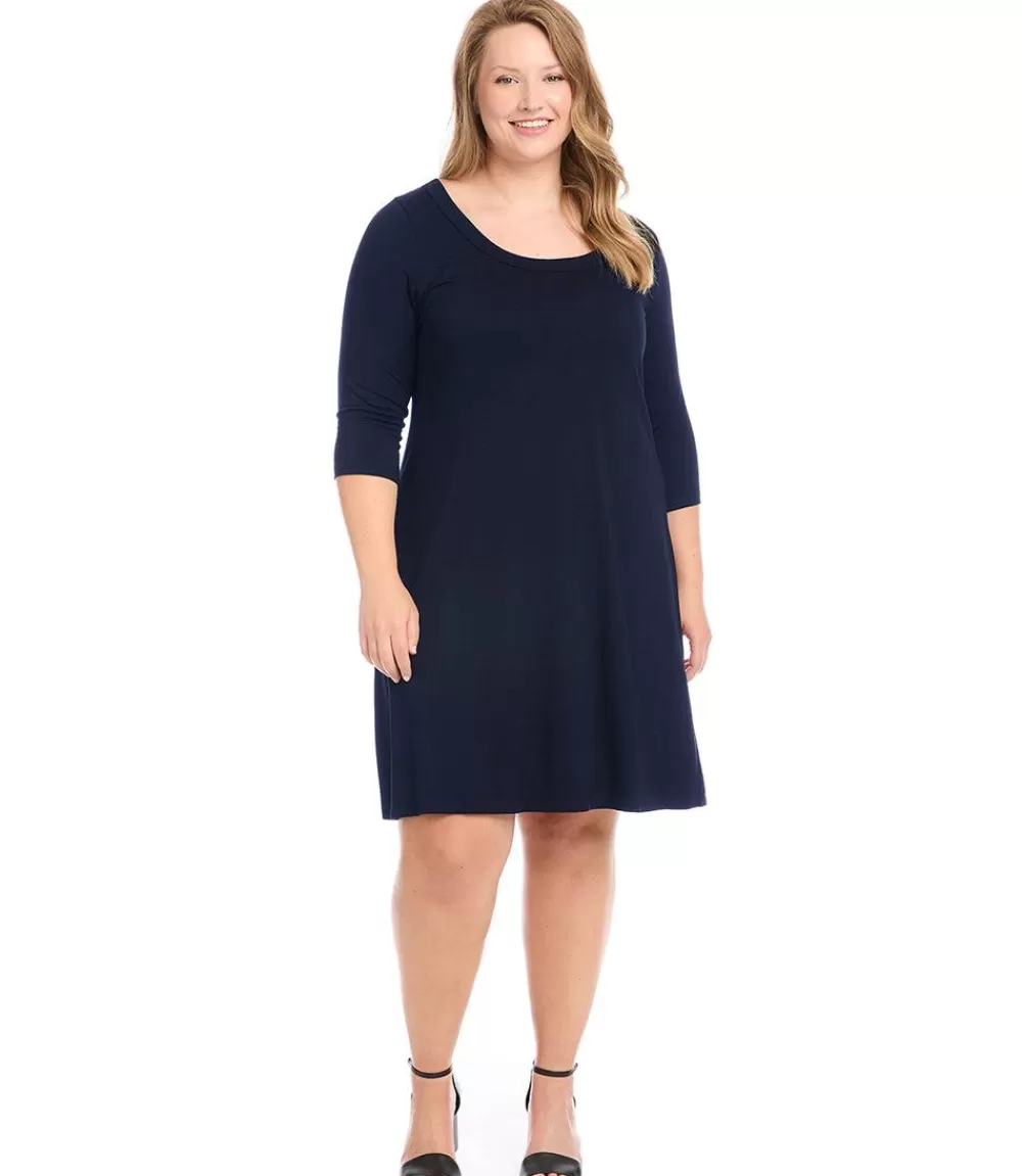 Plus Size Three Quarter Sleeve A-Line Dress>Karen Kane Sale