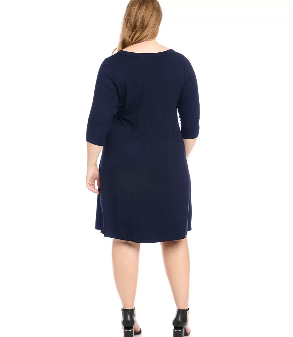 Plus Size Three Quarter Sleeve A-Line Dress>Karen Kane Sale