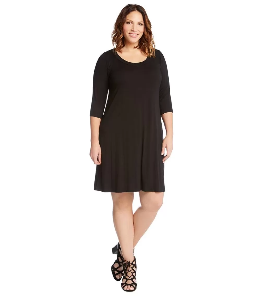 Plus Size Three Quarter Sleeve A-Line Dress>Karen Kane Clearance