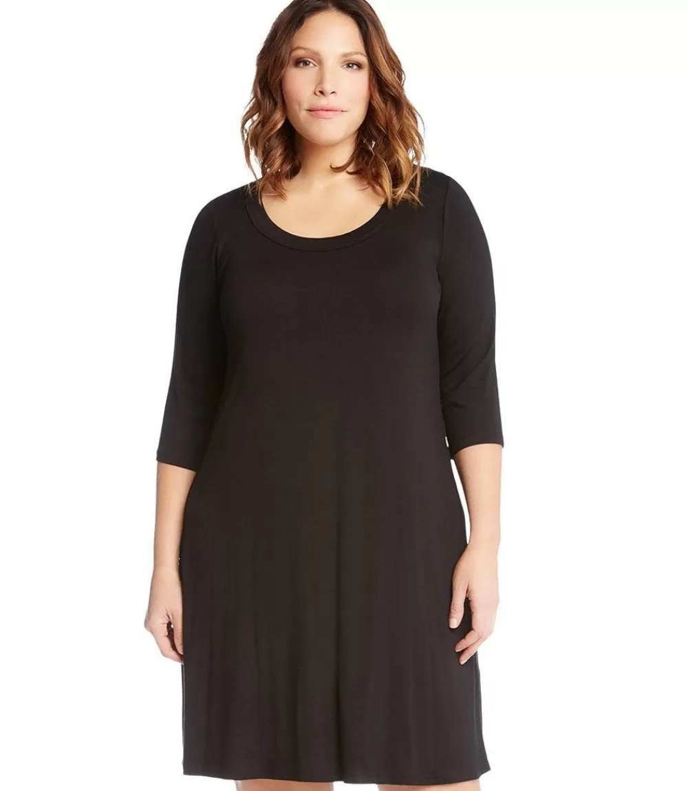 Plus Size Three Quarter Sleeve A-Line Dress>Karen Kane Clearance