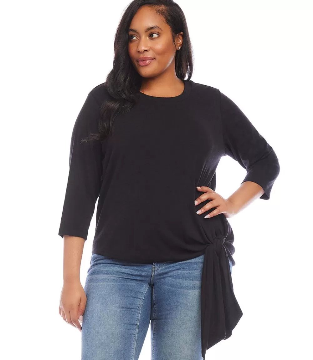 Plus Size Three Quarter Sleeve Side-Tie Top>Karen Kane Cheap