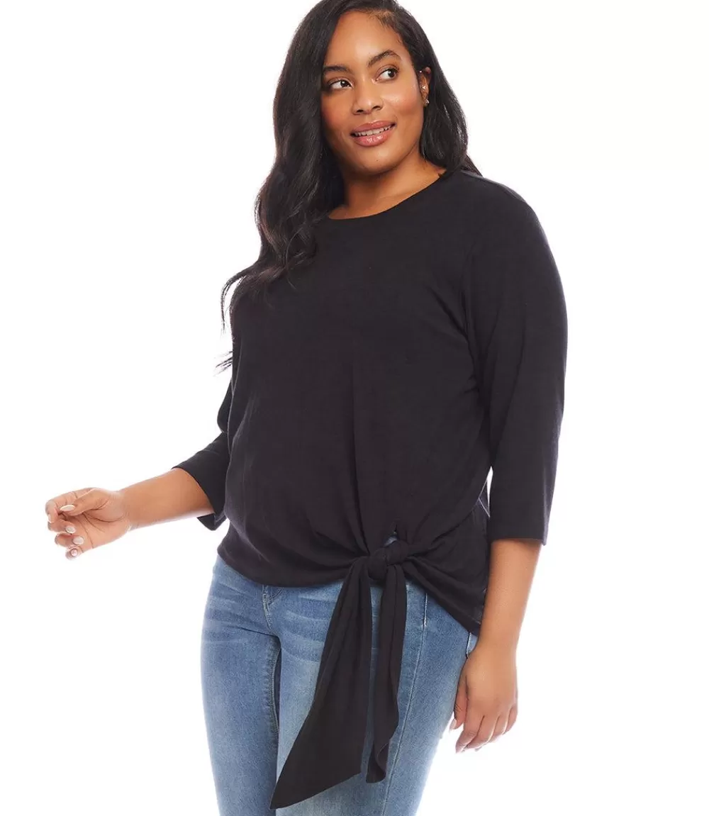 Plus Size Three Quarter Sleeve Side-Tie Top>Karen Kane Cheap