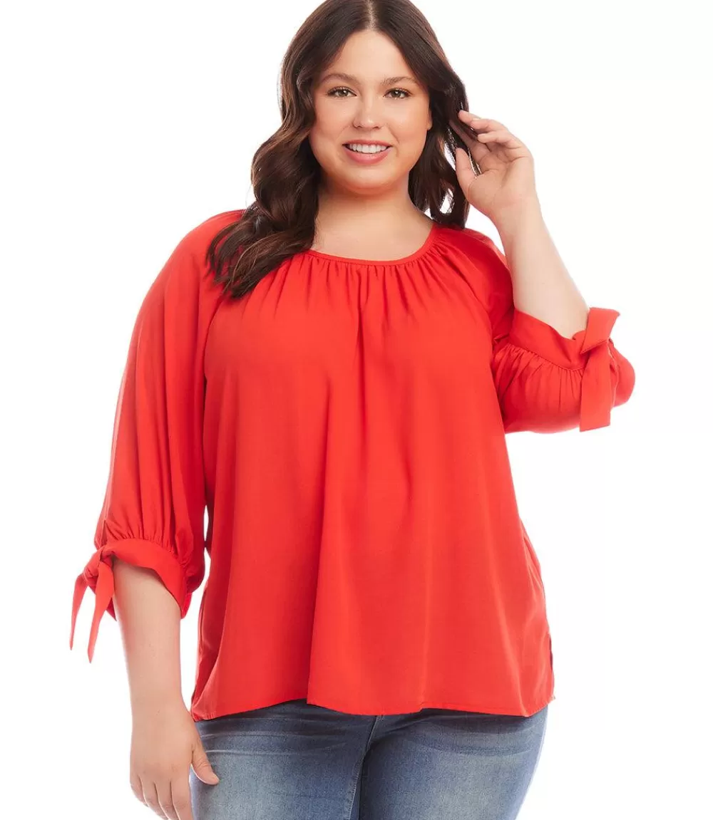 Plus Size Tie Sleeve Peasant Top>Karen Kane Outlet