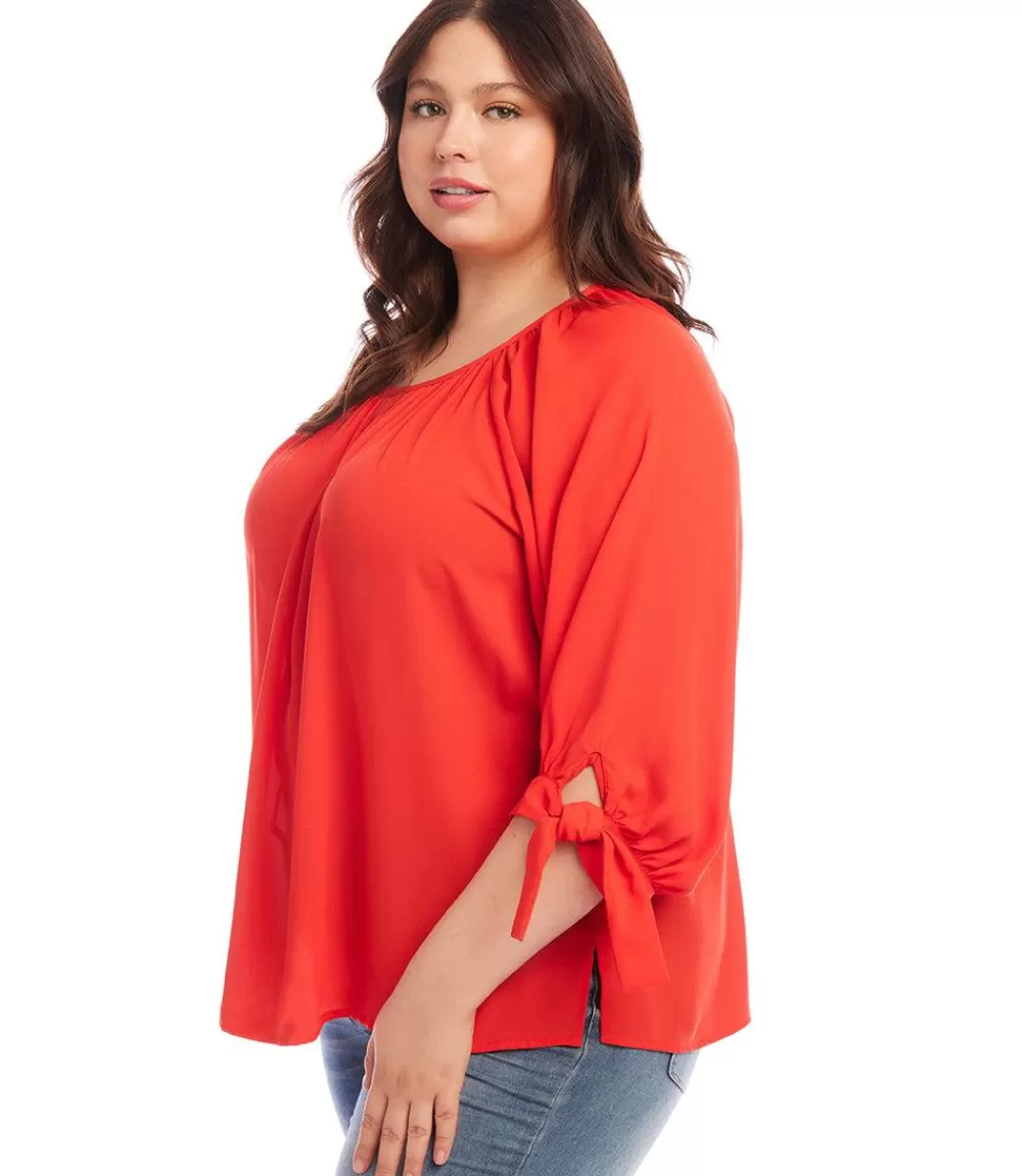 Plus Size Tie Sleeve Peasant Top>Karen Kane Outlet