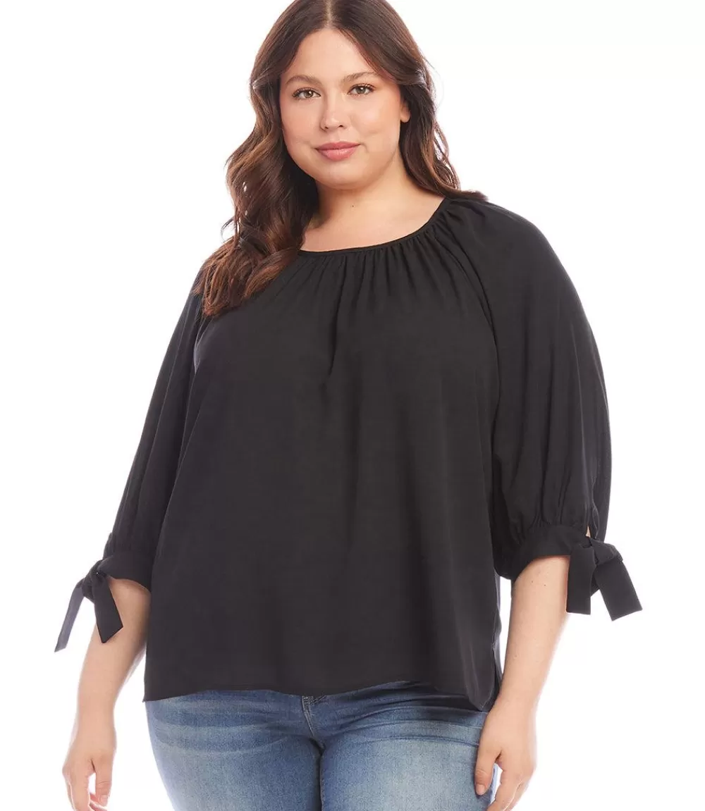 Plus Size Tie Sleeve Peasant Top>Karen Kane Cheap