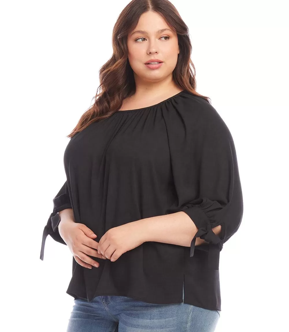 Plus Size Tie Sleeve Peasant Top>Karen Kane Cheap