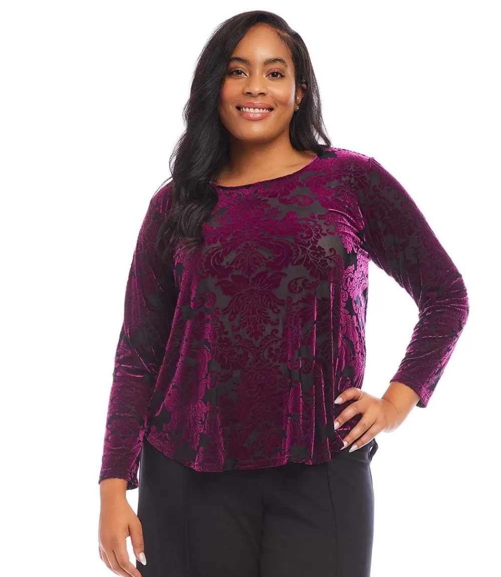 Plus Size Velvet Burnout Shirttail Top>Karen Kane Outlet