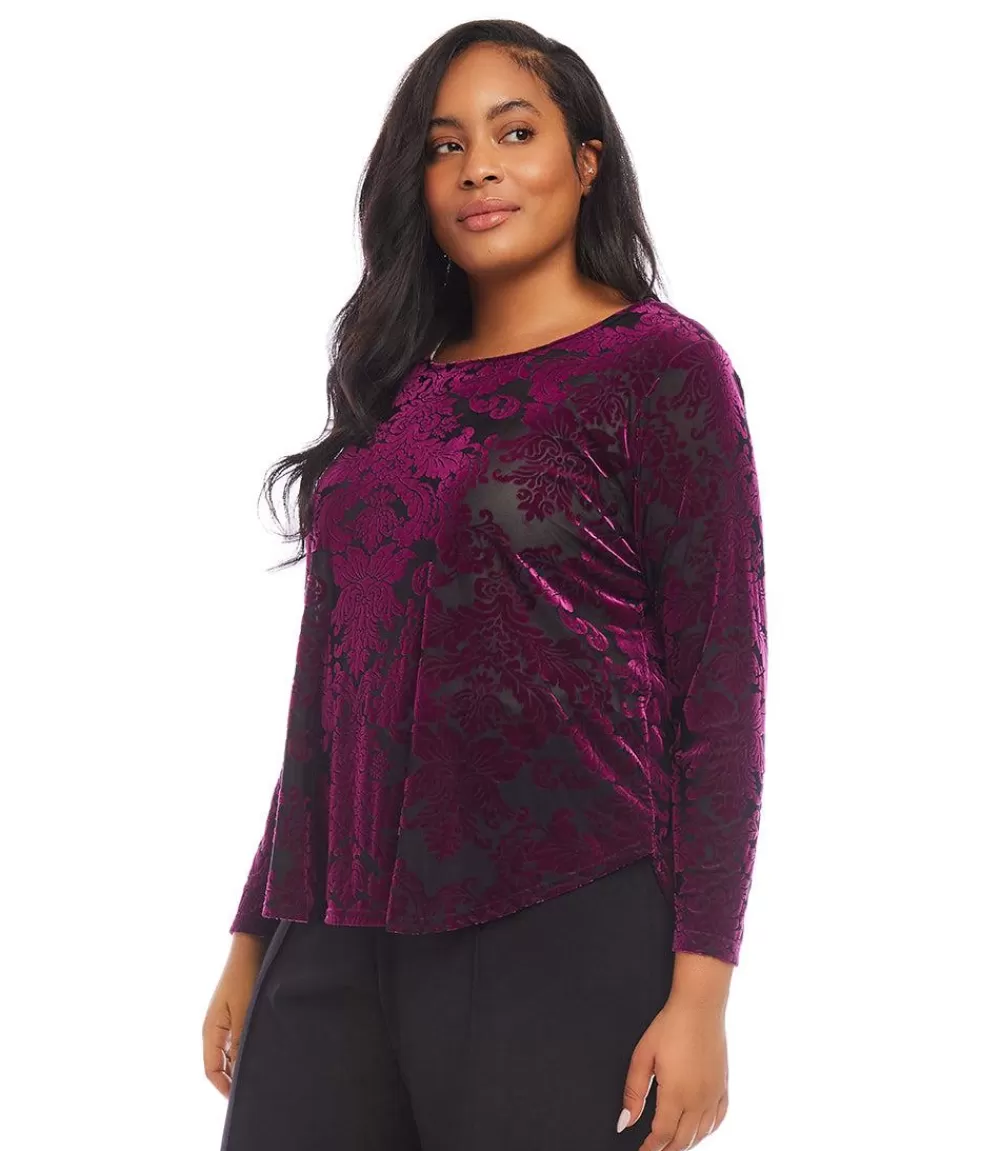 Plus Size Velvet Burnout Shirttail Top>Karen Kane Outlet