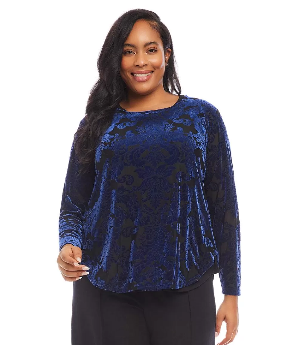 Plus Size Velvet Burnout Shirttail Top>Karen Kane Fashion