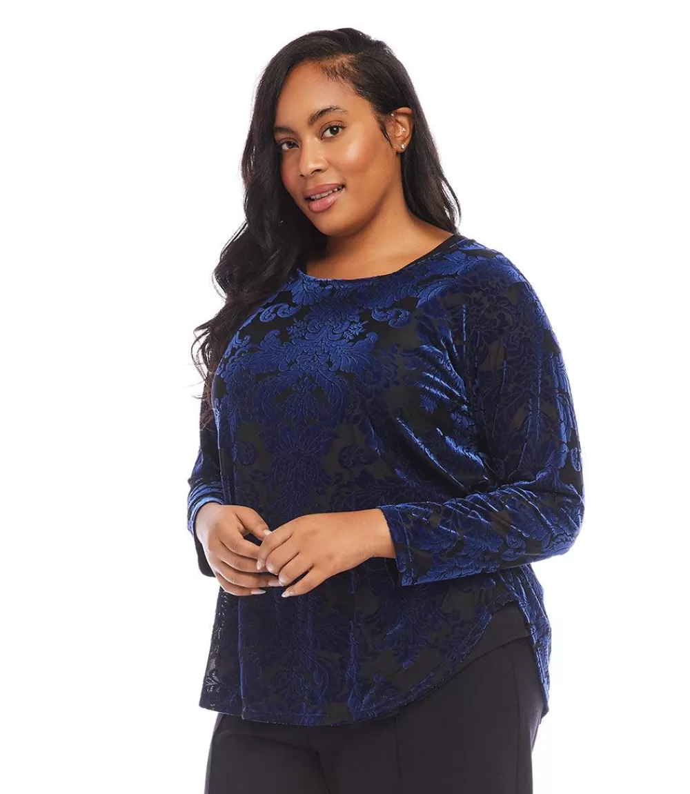 Plus Size Velvet Burnout Shirttail Top>Karen Kane Fashion