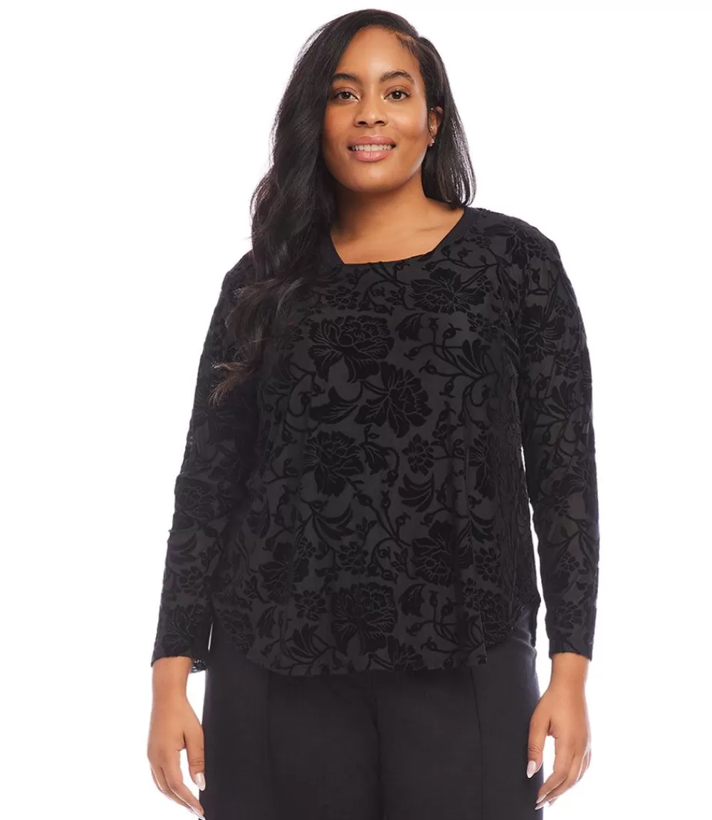 Plus Size Velvet Burnout Shirttail Top>Karen Kane Outlet