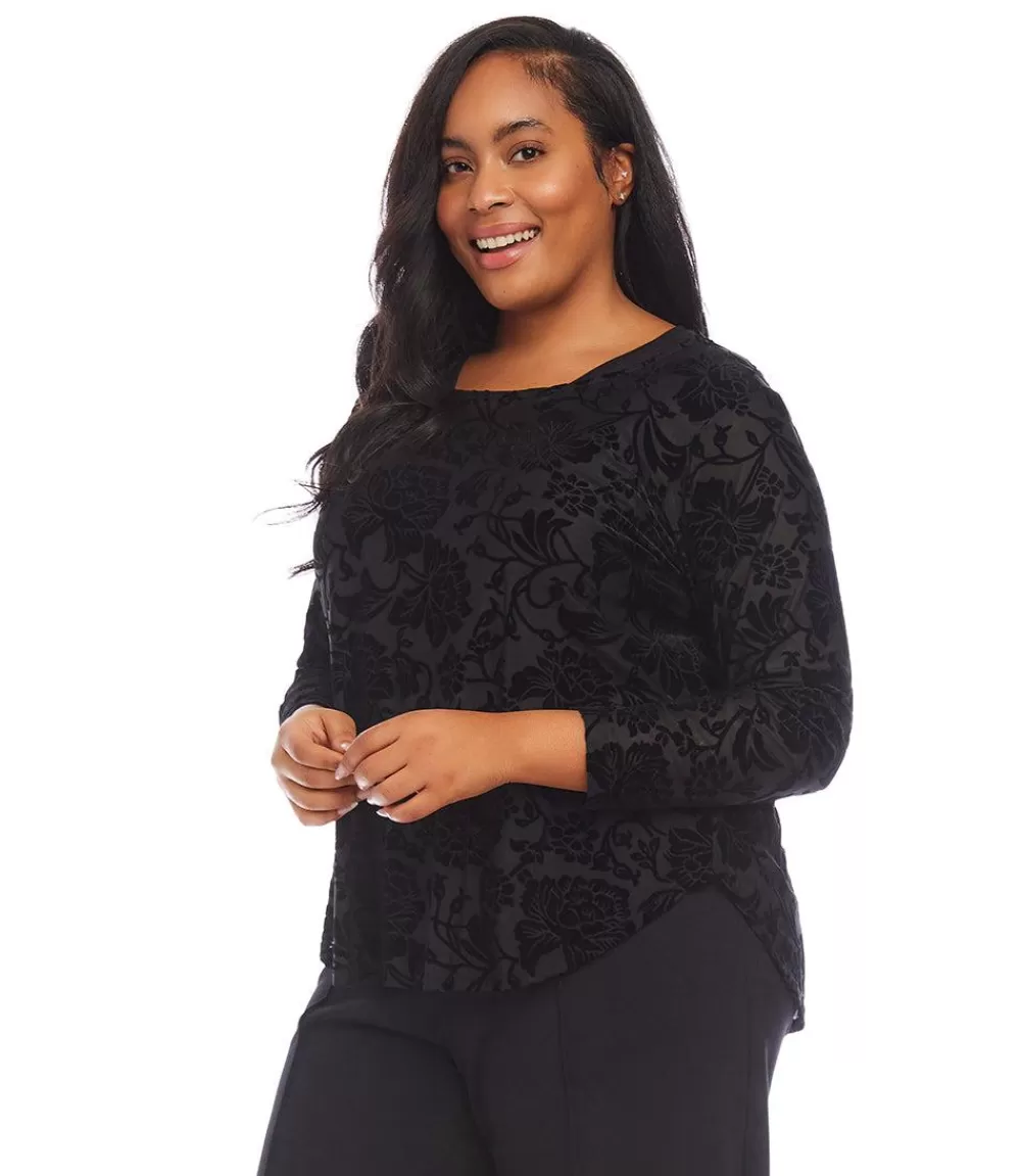 Plus Size Velvet Burnout Shirttail Top>Karen Kane Outlet