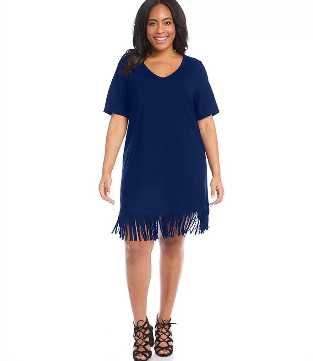 Plus Size V-Neck Fringe Dress>Karen Kane Outlet