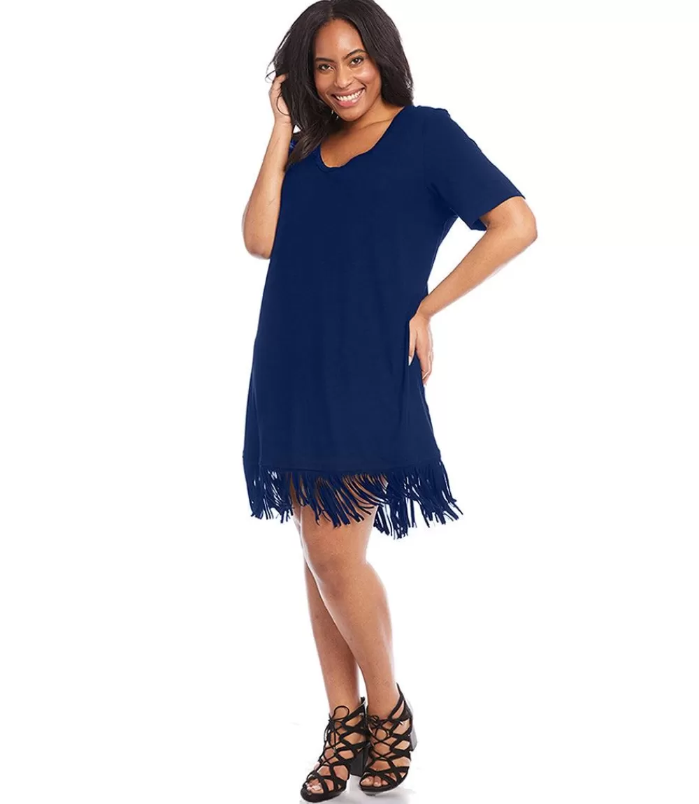 Plus Size V-Neck Fringe Dress>Karen Kane Outlet