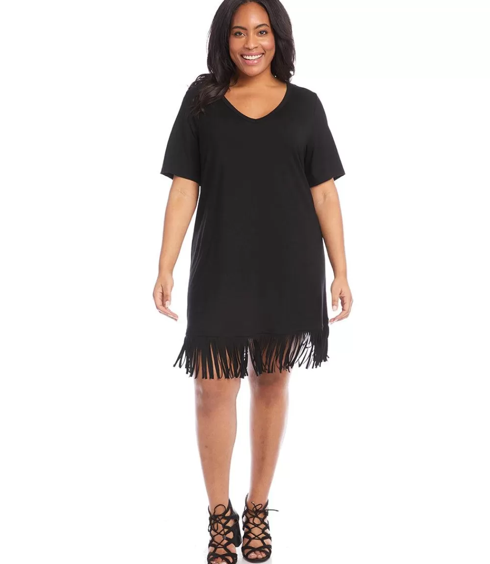 Plus Size V-Neck Fringe Dress>Karen Kane Discount