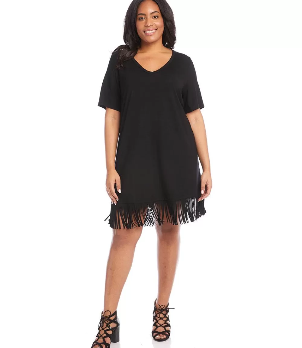 Plus Size V-Neck Fringe Dress>Karen Kane Discount