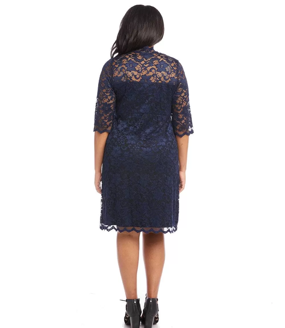 Plus Size V-Neck Scallop Lace Dress>Karen Kane Discount