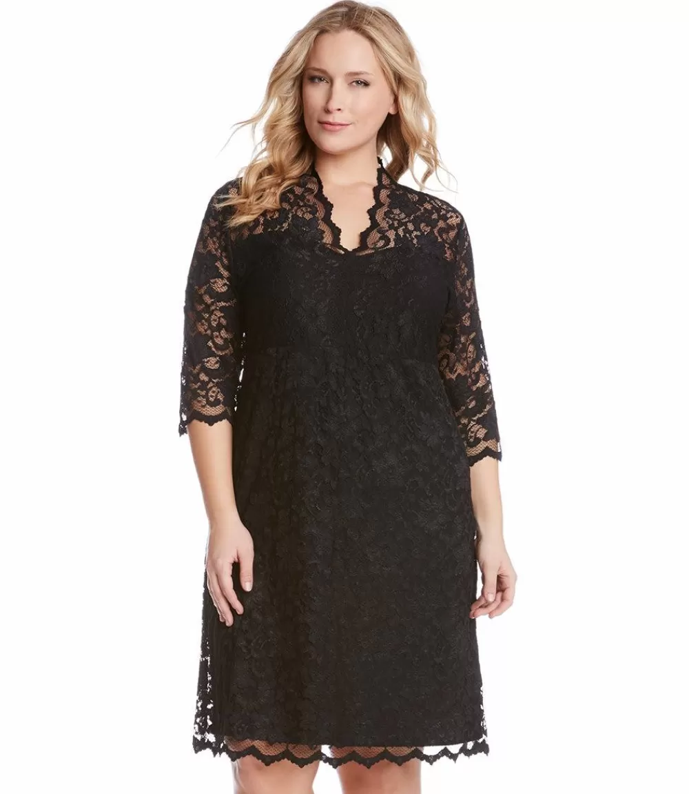 Plus Size V-Neck Scallop Lace Dress>Karen Kane Clearance