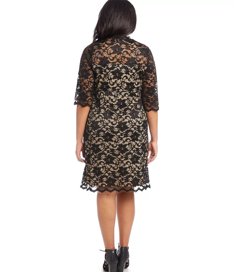 Plus Size V-Neck Scallop Lace Dress>Karen Kane Fashion