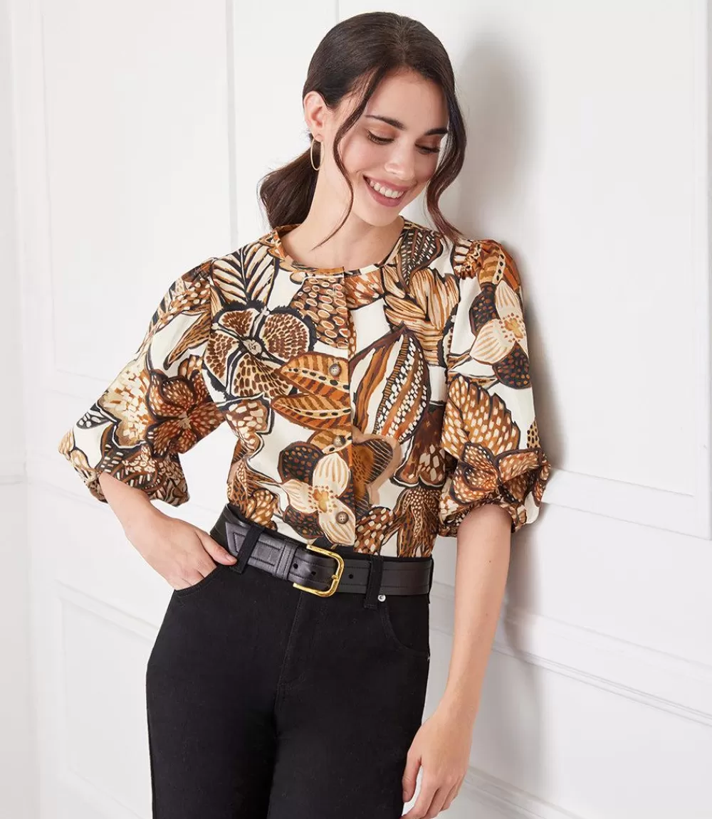 Puff Sleeve Button Front Shirt>Karen Kane Flash Sale