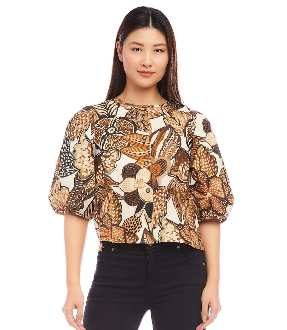 Puff Sleeve Button Front Shirt>Karen Kane Flash Sale