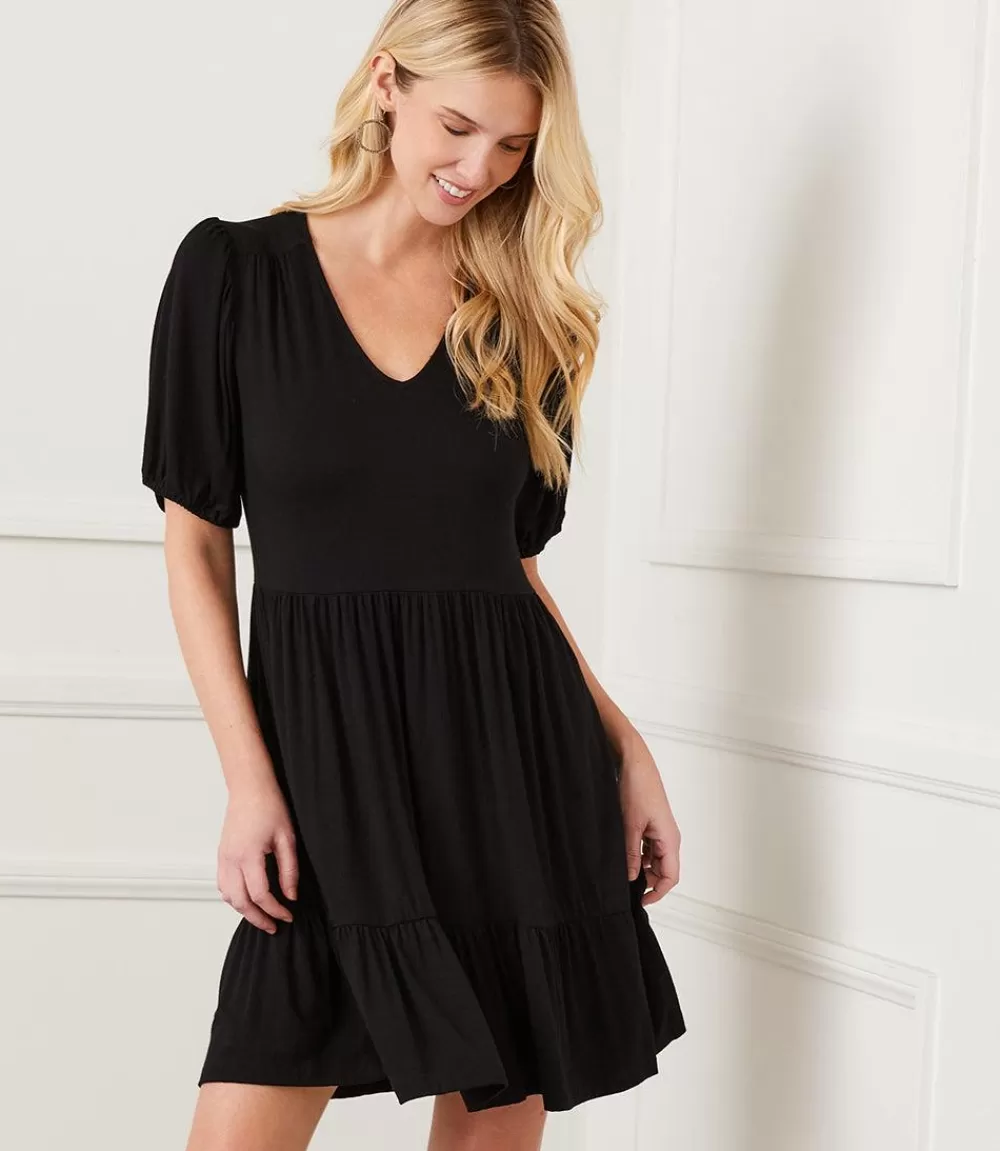 Puff Sleeve Tiered Dress>Karen Kane Shop