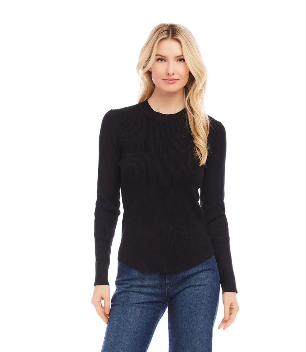 Ribbed Crewneck Sweater>Karen Kane New