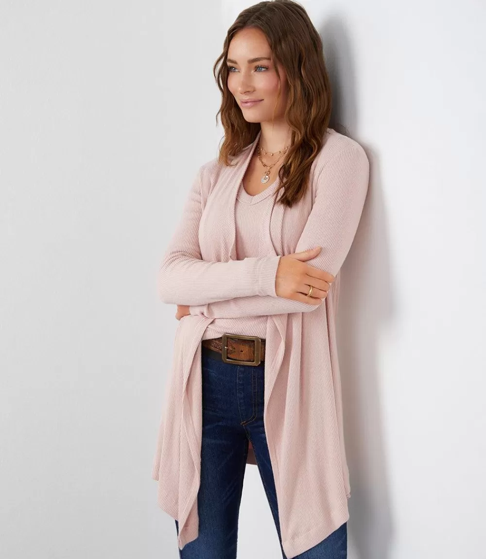 Ribbed Drape Front Cardigan>Karen Kane Clearance