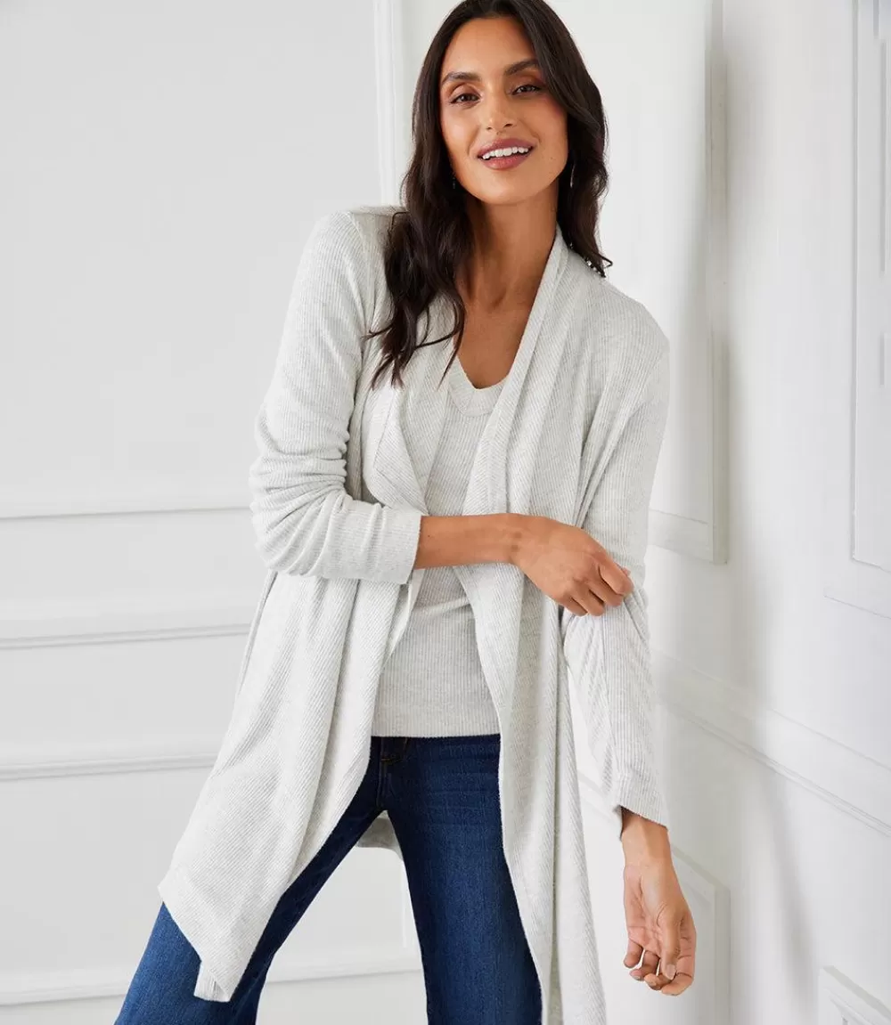 Ribbed Drape Front Cardigan>Karen Kane Sale