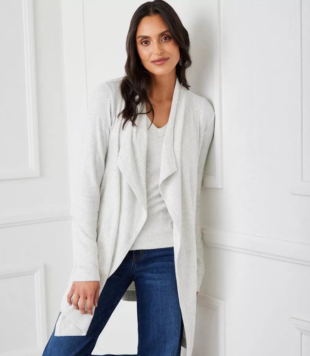 Ribbed Drape Front Cardigan>Karen Kane Sale