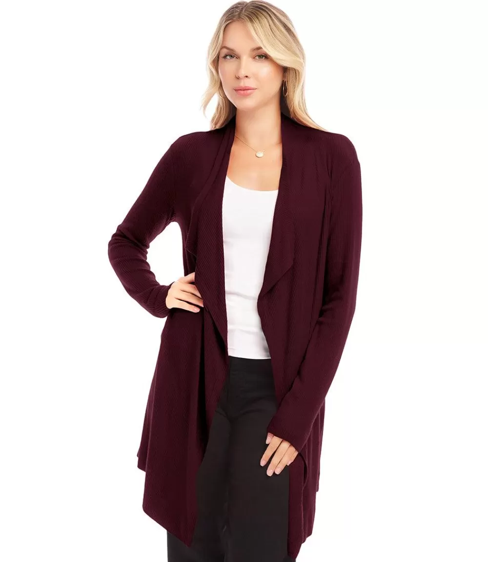 Ribbed Drape Front Cardigan>Karen Kane Shop