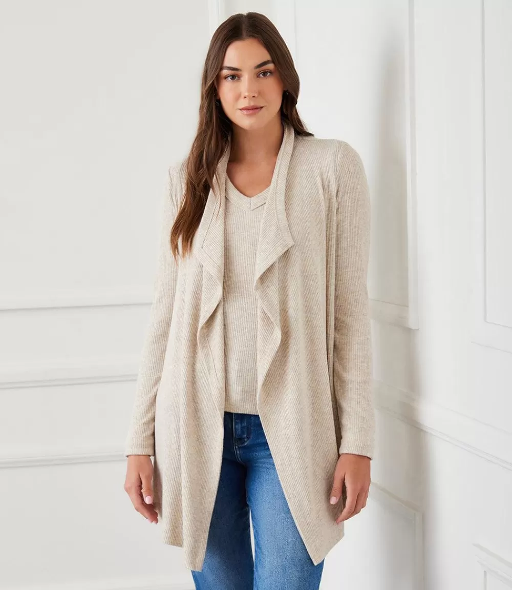 Ribbed Drape Front Cardigan>Karen Kane Clearance