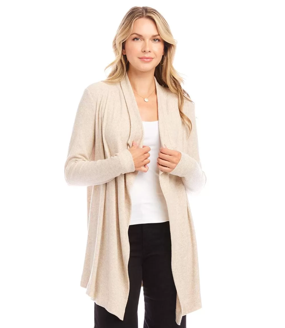 Ribbed Drape Front Cardigan>Karen Kane Clearance